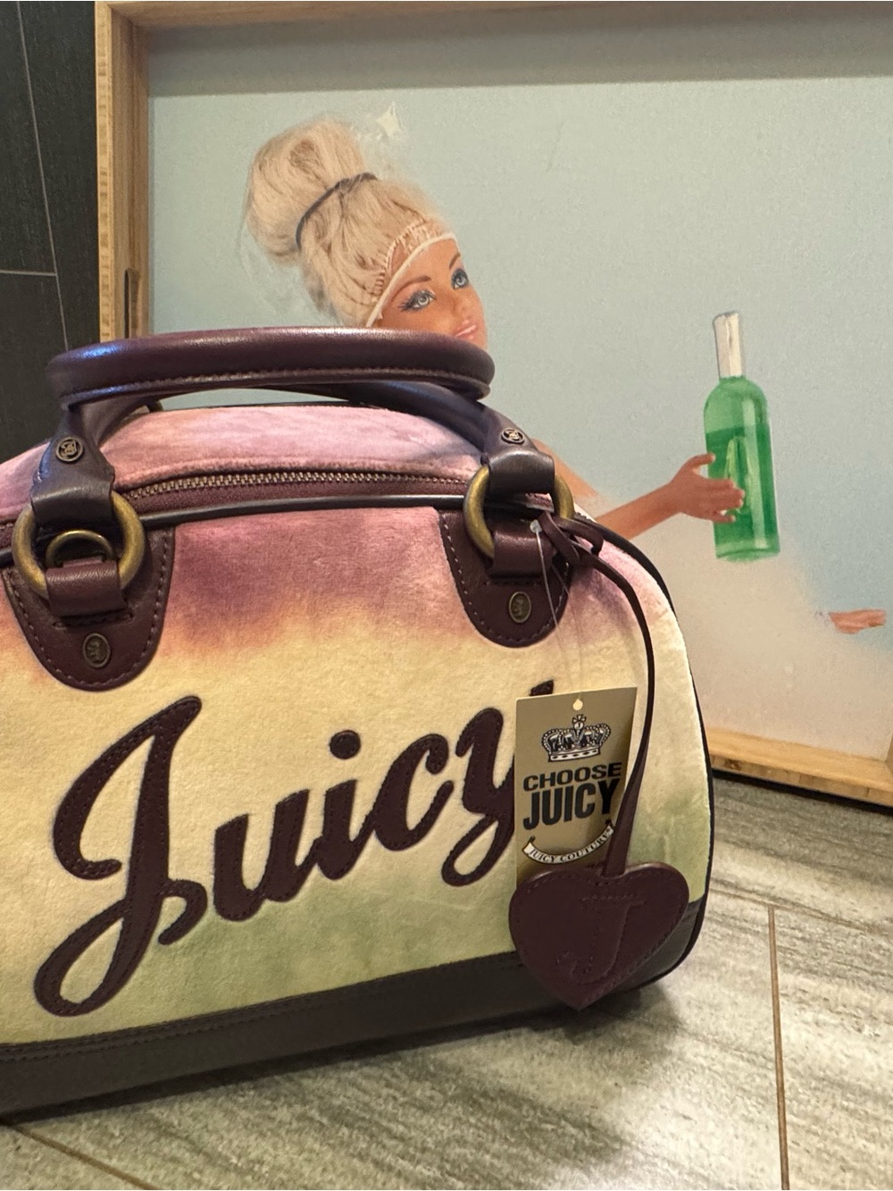 Juicy Couture Plush Gradient Satchel - Pink, Green, Purple